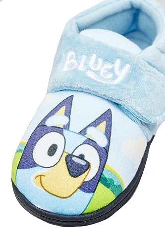 Bluey Boys Or Girls Unisex Kids Slippers With Hook & Loop Strap And 3D Tail Blue Size Infant 6-12