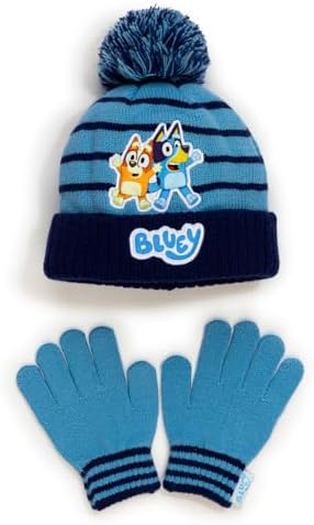 Bluey Boys Winter Hat and Gloves Set – Beanie and Glove Set for Toddlers and Kids – Warm Knit Accessories - One size