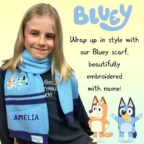 Bluey Children's Personalised Scarf Winter Woolly Scarf Soft And Warm Embroidered Name Gift For Kids