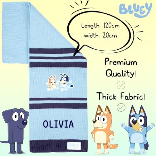 Bluey Children's Personalised Scarf Winter Woolly Scarf Soft And Warm Embroidered Name Gift For Kids