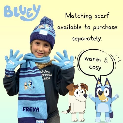 Bluey Children's Winter Hat & Gloves Set Warm And Comfy Beanie Hat & Gloves Set For Kids Gift For Boys And Girls Age 2-7