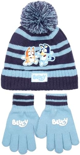 Bluey Children's Winter Hat & Gloves Set Warm and Comfy Beanie Hat & Gloves Set for Kids gift for Boys and Girls age 2-7