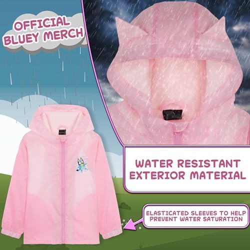 Bluey Girls Raincoat With Hood Waterproof Fleece Lined Coat Kids Outdoor Rainwear Hooded Jacket