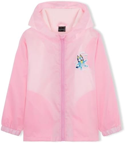 Bluey Girls Raincoat with Hood Waterproof Fleece Lined Coat Kids Outdoor Rainwear Hooded Jacket