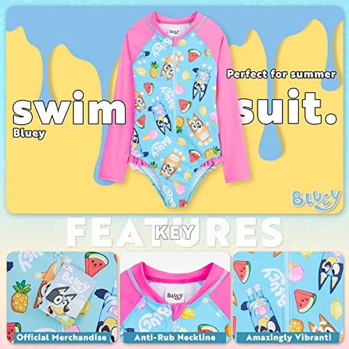 Bluey Girls Swimming Costume Long Sleeve Swimsuit Or One Piece Or Rash Guard Set For Kids Toddlers Swimwear For Pool Beach Holiday Essentials