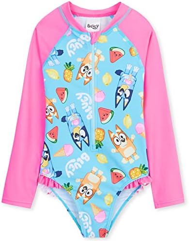 Bluey Girls Swimming Costume Long Sleeve Swimsuit or One Piece or Rash Guard Set for Kids Toddlers Swimwear for Pool Beach Holiday Essentials