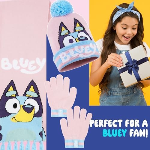 Bluey Girls Winter Accessories Set Cosy Warm Knit Hat Scarf & Kids Gloves Or Beanie & Gloves School Travel Kids Gifts