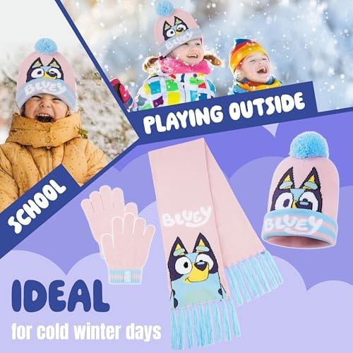 Bluey Girls Winter Accessories Set Cosy Warm Knit Hat Scarf & Kids Gloves Or Beanie & Gloves School Travel Kids Gifts