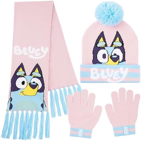 Bluey Girls Winter Accessories Set Cosy Warm Knit Hat Scarf & Kids Gloves or Beanie & Gloves School Travel Kids Gifts