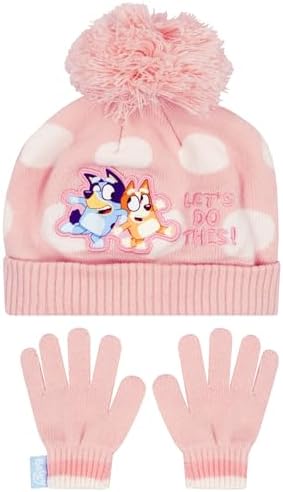 Bluey Hat And Gloves Girls Hat And Gloves Kids Gloves Set One Size Pink