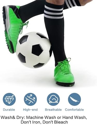 BONANGEL 4 Pairs Kids Football Socks Boys Girls 3-6 6-8 9-12 Years Knee High School Socks Black White Athletic Long Sleeves Cotton Sports Soccer Training Socks For Junior