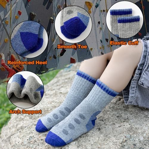 BONANGEL Kids Thermal Merino Wool Socks Thick Walking Cosy Socks Boys Girls Winter Warm Boot Cushion Crew Socks 4 Pairs For Outdoors Hiking Sports