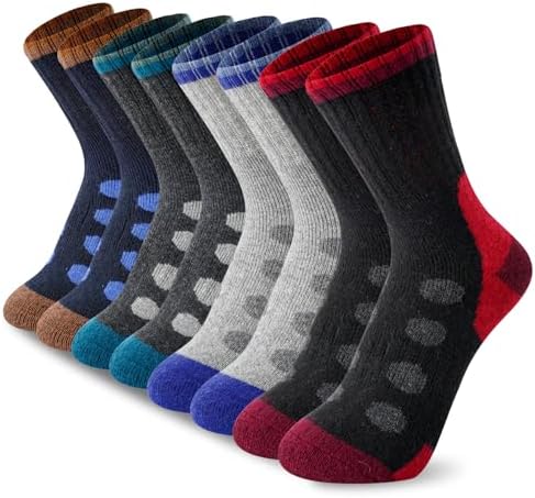 BONANGEL Kids Thermal Merino Wool Socks Thick Walking Cosy Socks Boys Girls Winter Warm Boot Cushion Crew Socks 4 Pairs for Outdoors Hiking Sports