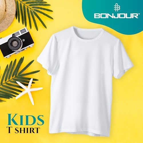 Bonjour 5 Pack Multi-Pack Kids T Shirts 100% Cotton Boys Girls Plain Round Neck Tshirt Children Ideal For PE And School Uniform
