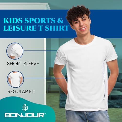 Bonjour 5 Pack Multi-Pack Kids T Shirts 100% Cotton Boys Girls Plain Round Neck Tshirt Children Ideal For PE And School Uniform