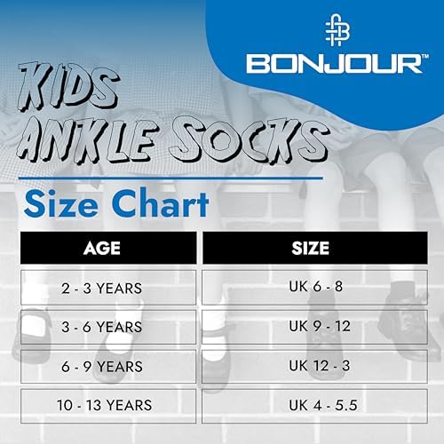 Bonjour Childrens Kids Back To School 6 Pairs Ankle Cotton Rich Plain School Socks Shoe (Sizes 3 Yrs - 13 Yrs)