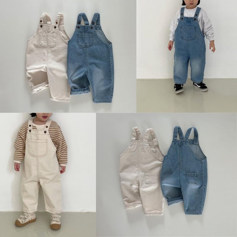 Boodtag Unisex Baby Cotton Dungarees Jeans Toddler Girls Boys Denim Overalls Sleeveless Kids Striped Button Jumpsuit Bib Pants One Piece Trousers