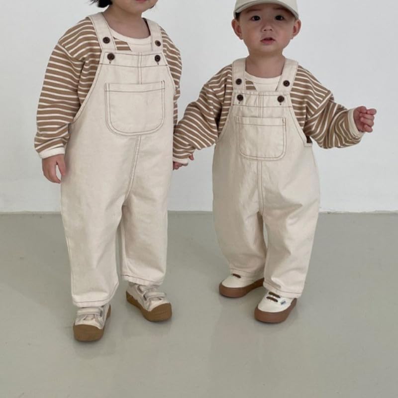 Boodtag Unisex Baby Cotton Dungarees Jeans Toddler Girls Boys Denim Overalls Sleeveless Kids Striped Button Jumpsuit Bib Pants One Piece Trousers