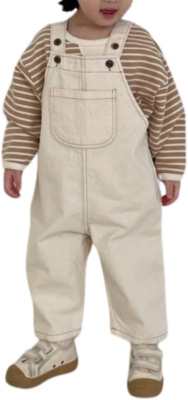 Boodtag Unisex Baby Cotton Dungarees Jeans Toddler Girls Boys Denim Overalls Sleeveless Kids Striped Button Jumpsuit Bib Pants One Piece Trousers