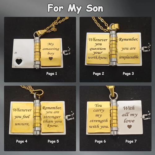 Book Necklace Brave Son Books Necklaces Daughter Necklace From Mum Openable Inspirational Pendant Motivational Gift For Boys Kids Teens Cool Adventure Jewelry