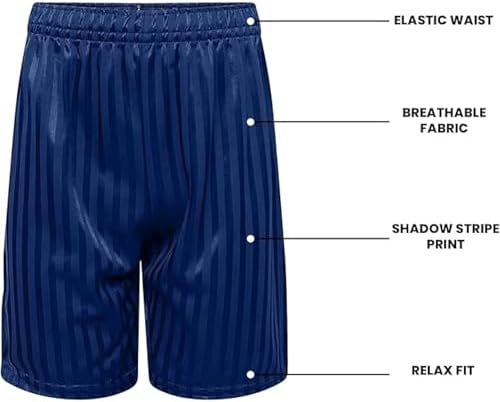 BOOM Prime Kids Unisex PE Shorts – Shadow Stripe Sports Shorts For Boys & Girls Elastic Waist With Drawstring – Football Cycling Summer Play – Ages 3–14