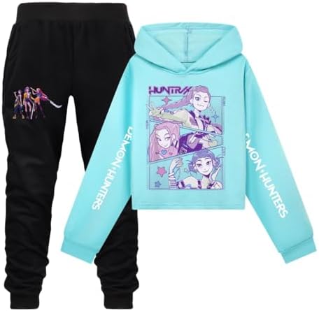 BOSSETY K Pop Demon Hunters Hoodie Set 2 Pieces Kpop Demon Hunters Kids Hooded&Pant Merch Pullover Sweatshirt Casual Long Sleeve Suit For 4-13 Years