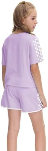 BOVOSHA Girls Summer Clothes Kids Outfit Short Sleeve Crop Top ＋ Plaid Shorts Set Kids Sports Tracksuit