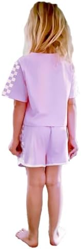 BOVOSHA Girls Summer Clothes Kids Outfit Short Sleeve Crop Top ＋ Plaid Shorts Set Kids Sports Tracksuit