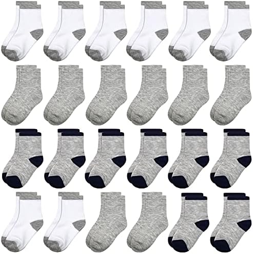 Boy Toddler Baby Crew Socks - 24 Pairs （1-14Years Old） Soft breathable Socks For Toddlers kids Boys Girls