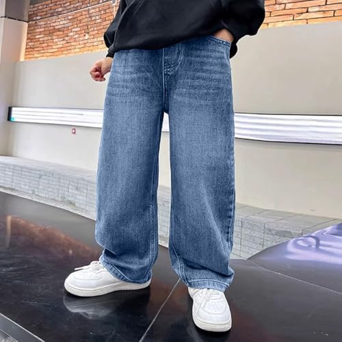 Boys Baggy Jeans Elasticated Waist Cargo Bootleg Skater Jeans With Multipockets Vintage Streetwear Denim Pants Hip Hop Trouser Casual Straight Bootcut Jean Denim Pants For Kids