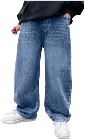 Boys Baggy Jeans Elasticated Waist Cargo Bootleg Skater Jeans with Multipockets Vintage Streetwear Denim Pants Hip Hop Trouser Casual Straight Bootcut Jean Denim Pants for Kids