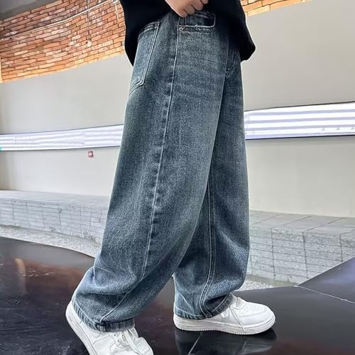 Boys Baggy Jeans Straight Wide Leg Washed Cargo Denim Trousers Kids Retro Casual Streetwear Jeans With Pockets Loose Oversized Cute Denim Trousers