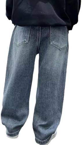 Boys Baggy Jeans Straight Wide Leg Washed Cargo Denim Trousers Kids Retro Casual Streetwear Jeans With Pockets Loose Oversized Cute Denim Trousers