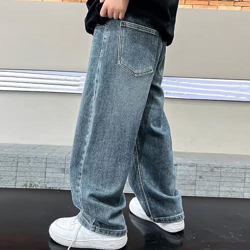 Boys Baggy Jeans Straight Wide Leg Washed Cargo Denim Trousers Kids Retro Casual Streetwear Jeans With Pockets Loose Oversized Cute Denim Trousers