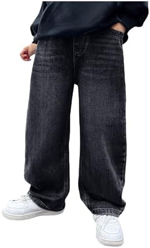 Boys Baggy Jeans Y2K Vintage Cargo Trousers Children's Spring Wide Leg Streetwear Hip Hop Trouser Casual Straight Bootcut Jean Denim Pants with Pockets for Kid Fit Teenager Boys Cargo Pants