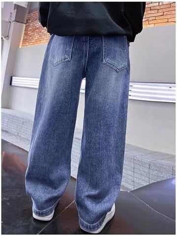 Boys Baggy Jeans Y2K Vintage Cargo Trousers Children's Spring Wide Leg Streetwear Hip Hop Trouser Casual Straight Bootcut Jean Denim Pants With Pockets For Kid Fit