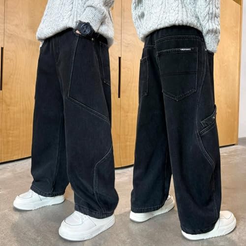 Boys Baggy Jeans Y2K Vintage Cargo Vintage Trousers Children's Spring Wide Leg Streetwear Hip Hop Trouser Casual Straight Bootcut Jean Denim Pants With Pockets For Kid Fit