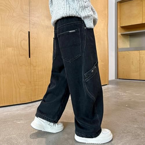 Boys Baggy Jeans Y2K Vintage Cargo Vintage Trousers Children's Spring Wide Leg Streetwear Hip Hop Trouser Casual Straight Bootcut Jean Denim Pants With Pockets For Kid Fit