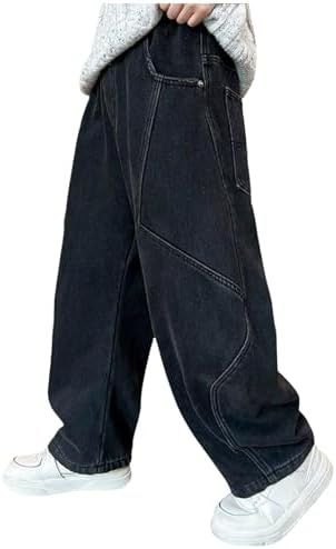 Boys Baggy Jeans Y2K Vintage Cargo Vintage Trousers Children's Spring Wide Leg Streetwear Hip Hop Trouser Casual Straight Bootcut Jean Denim Pants with Pockets for Kid Fit