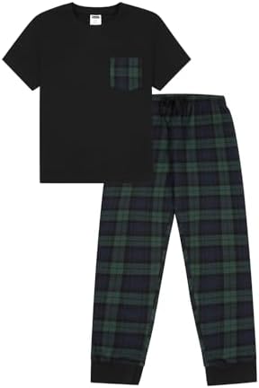 Boys Blue Green Check Woven Long Cotton Pyjama Set PJs for Kids