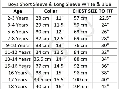 Boys Dress School Shirts Short Sleeve Long Sleeve In Blue & White Colour