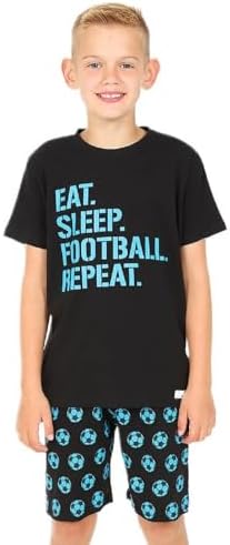 Boys Eat Sleep Football Repeat Blue Short Cotton Pyjamas