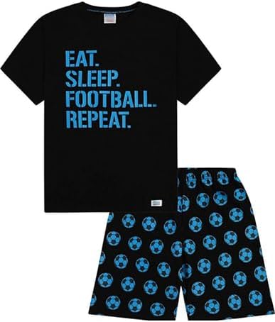 Boys Eat Sleep Football Repeat Blue Short Cotton Pyjamas