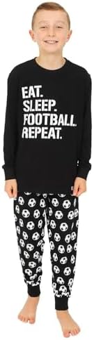 Boys Eat Sleep Football Repeat White Long Cotton Pyjamas