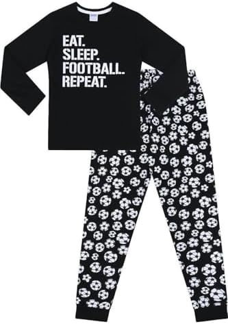 Boys Eat Sleep Football Repeat White Long Cotton Pyjamas