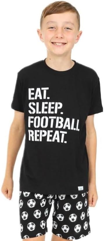 Boys Eat Sleep Football Repeat White Short Cotton Pyjamas