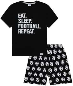 Boys Eat Sleep Football Repeat White Short Cotton Pyjamas