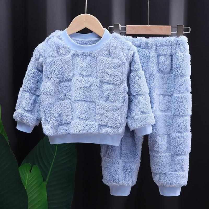 Boys Girls Fleece Pyjamas Girls Fluffy Pjs Kids Soft Loungewear Sets Winter Toddler Warm Plush Tops + Bottoms Flannel Cozy Sleepwear Pajamas Suit For Unisex Kids