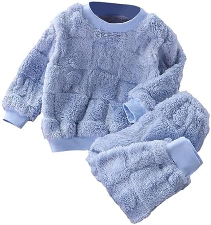 Boys Girls Fleece Pyjamas Girls Fluffy Pjs Kids Soft Loungewear Sets Winter Toddler Warm Plush Tops + Bottoms Flannel Cozy Sleepwear Pajamas Suit For Unisex Kids