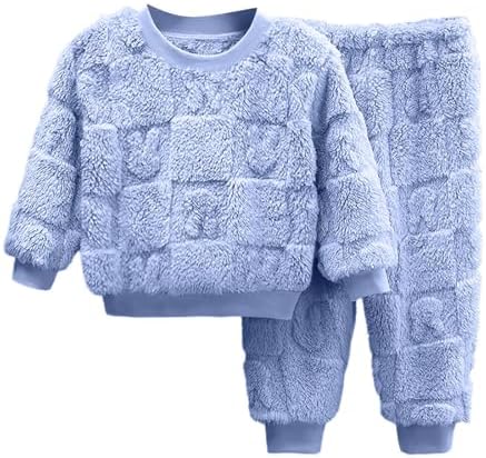 Boys Girls Fleece Pyjamas Girls Fluffy Pjs Kids Soft Loungewear Sets Winter Toddler Warm Plush Tops + Bottoms Flannel Cozy Sleepwear Pajamas Suit for Unisex Kids